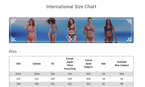 Size Charts Four  Diane's Lingerie